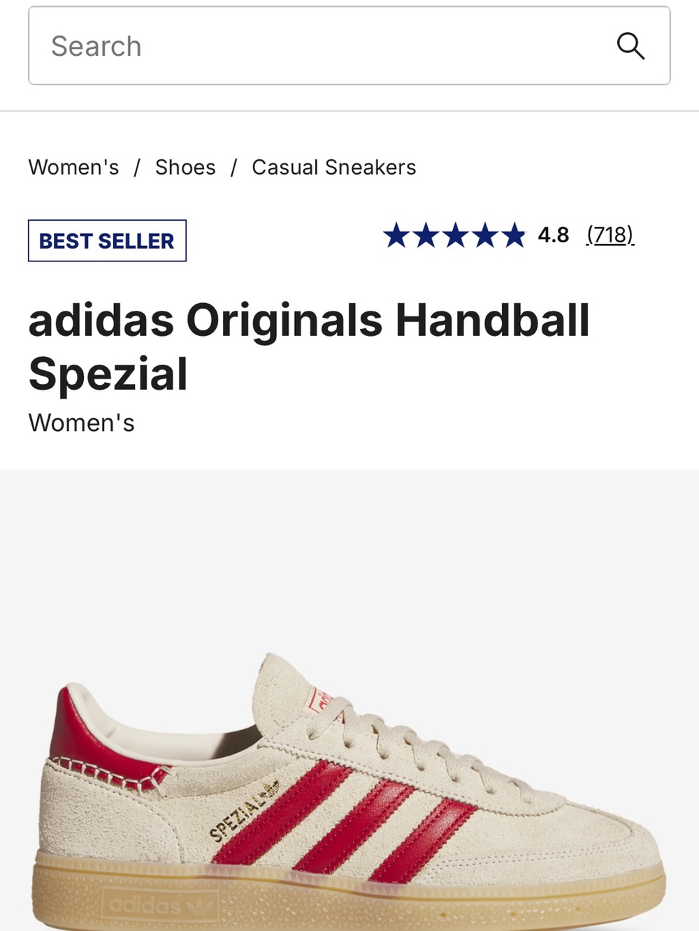 adidas Handball Spezial Beige Suede Sneakers with Red Stripes - Picture 3 of 4